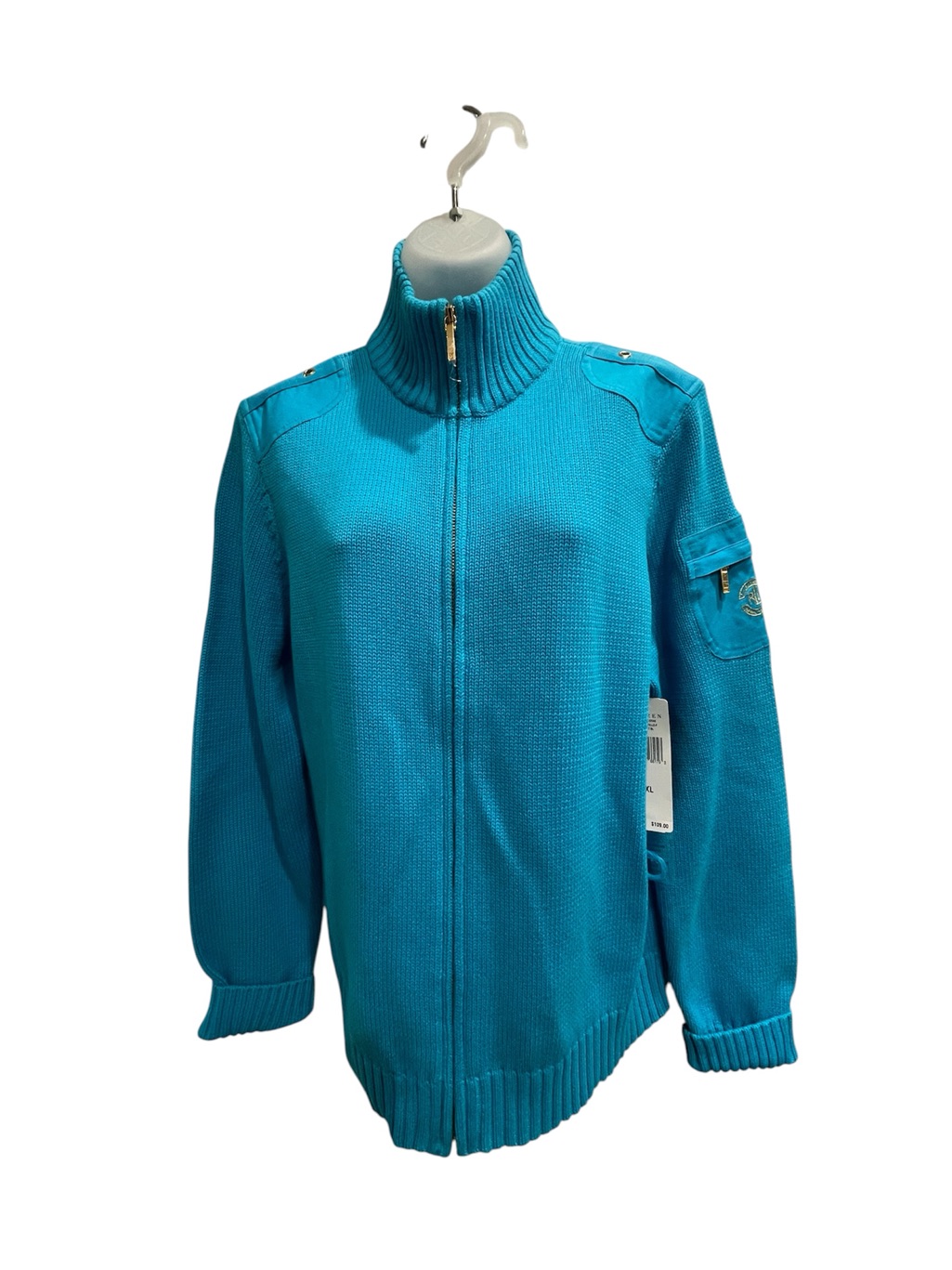 Ralph Lauren Teal Crewneck Knit Sweater With Sleeve Patch